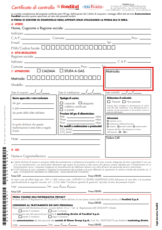 Certificato della Caldaia